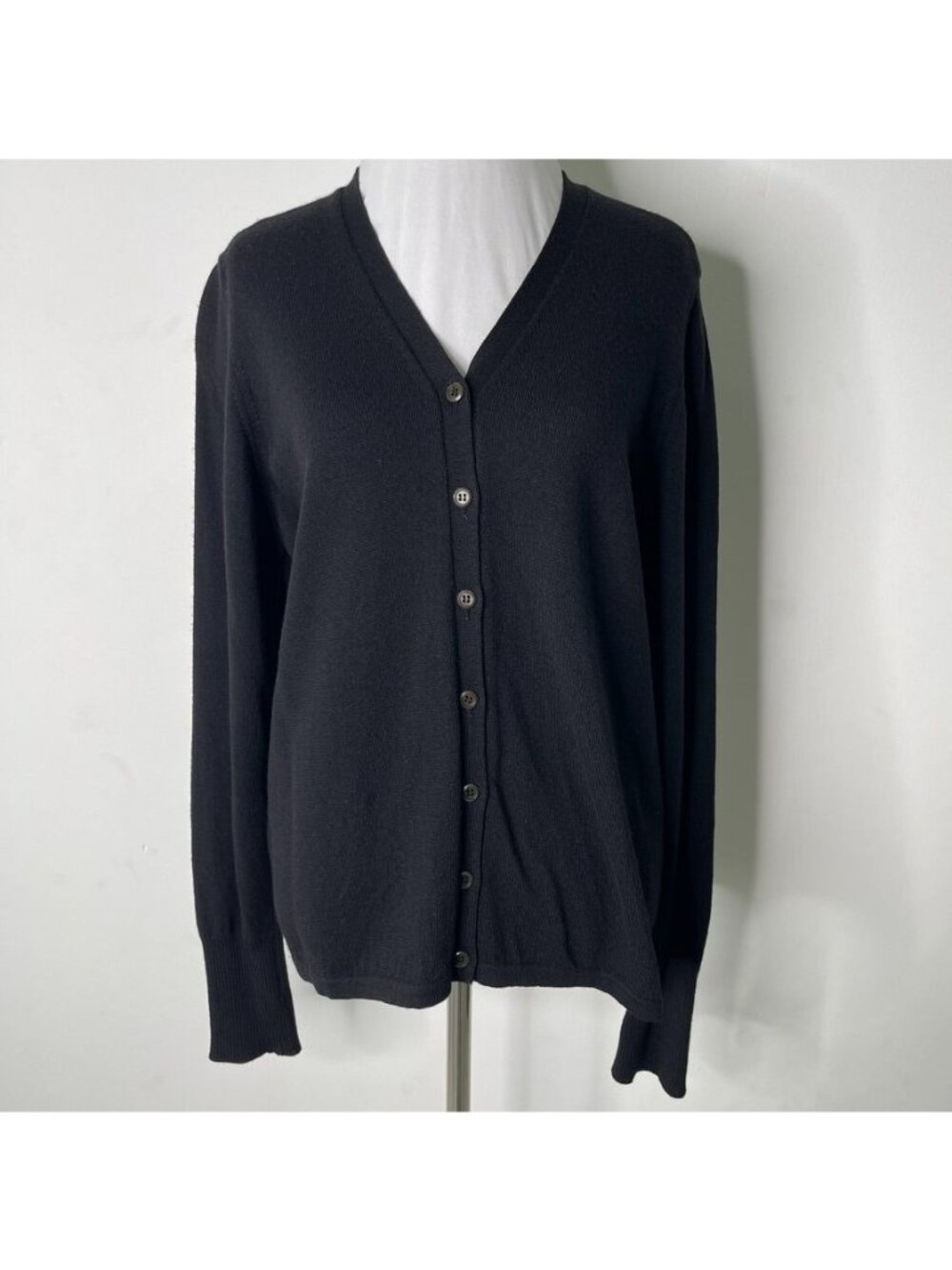Henri Bendel Black Wool V-Neck Cardigan Sweater XL Flawed Read